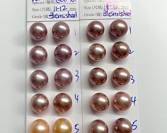 Edison pearl, 11-12mm Edison Cultured Pearl, Thick Button, near round, sold by Pair, Good for earring, pendant, bracelet, necklace
