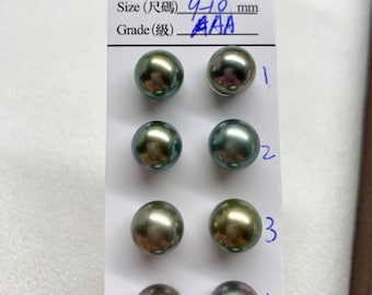 Color!9.5-10.0 mm Round/NearRound Tahitian Cultured Pearls,Face up clean,Loose Pearls,For Stud Earring /Pendant/ Bangle setting,Sold by Pair