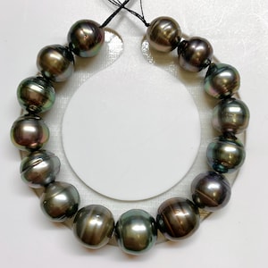 タヒチアンパール、15個入りウルトララスター サークルバロック、マルチカラー、タヒチアン養殖真珠ブレスレット - サークル/オーバル 11-13 mm AAA品質、111725-1