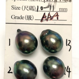 Color!  10.0-11.0mm Extra Luster Peacock/Green/Blue/Grey Tone Tahitian Cultured pearls, Oval/Tear Drop, Sold by PC