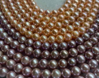 Joyería fina, perlas cultivadas de agua dulce de calidad AAA, redondas o casi redondas, de color lavanda y rosa, en hebras sueltas, de 7,0 a 7,5 mm.