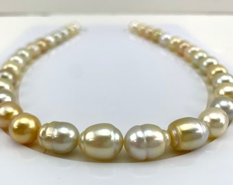 Unique Golden South Sea Pearl,White South Sea Pearl,34 PCS Natural Color Cultured Pearl Necklace Baroque 10.1-12.0mm