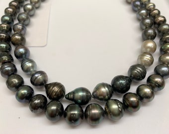 Wholesale 10-12mm Large Tahitian Baroque Black White Pearl Loose Beads 15" JL744 