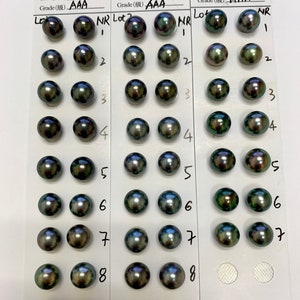 9-10mm AAA NearRound High Luster Dark Tahitian Cultured Pearl,Peacock/Blue tone,Nice front/Blemished back,good for stud setting,Sold by pair