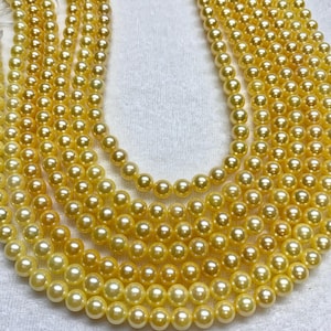 6.5-7.0mm High Luster AAA Golden (Dyed color) Akoya Cultured Pearl, Sold By Strand, 16 Inches, Lot110824-6