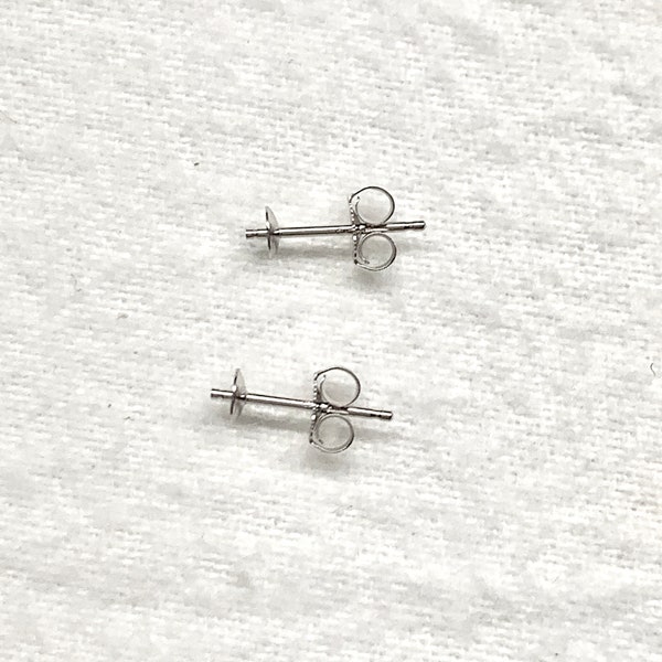 14K Solid White Gold 4.0mm Bowl Stud Earring Setting, Earring Pin and Earring Nuts,Sold by Pair. Made in USA