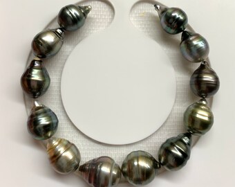 Tahitian pearl, 14 PCS Multi color Tahitian Cultured Pearl Bracelet - Circle/Semi baroque  10-12 mm LOT20116X-1011-040224-2