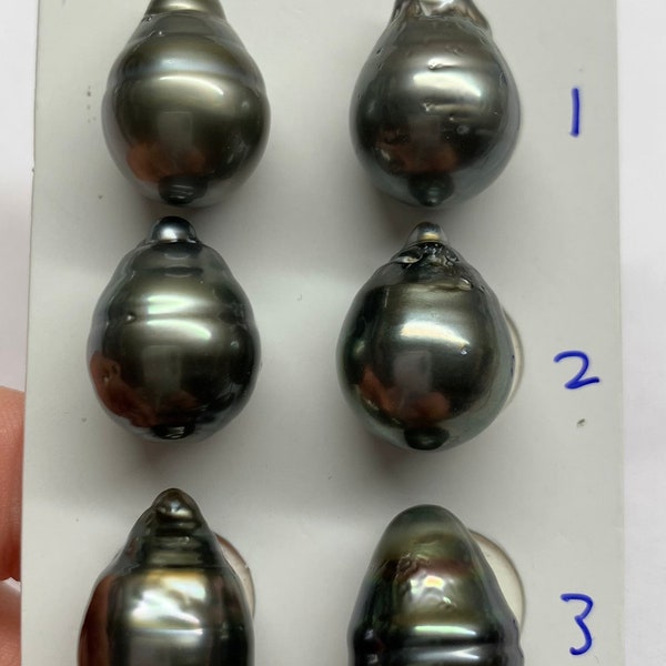Tahtian pearl, 13-14MM High Luster Grey Tone, Oval/Tear Drop/Circle Tahitian Cultured pearl pairs, Good for pearl earrings, Pendant