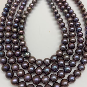 High Luster AAA Quality 6.5-7.5MM Round Dyed purple Tone Freshwater Cultured Pearls loose strands-15.5 Inches, Price per 1 strand