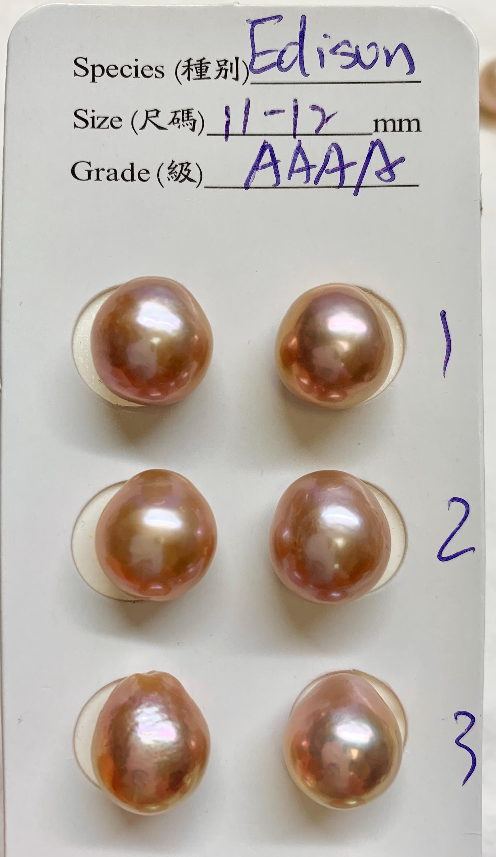 AAAA 11-12mm Edison Pearl in Matching Pair With Natural Colors and