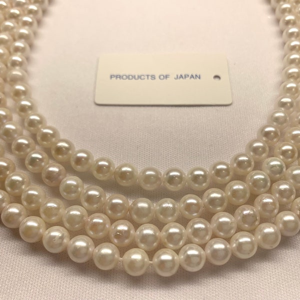 Perle de culture Akoya japonaise blanche AA de 6,5 à 7,0 mm, 16", s'enfilerait jusqu'à 18" avec fermoir à nœuds, prix par brin