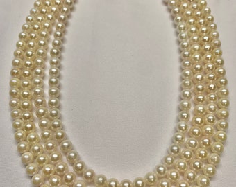 6.5-7.0mm High Luster White AA Japanese Akoya Cultured Pearl, 16", would string to 18" with knots clasp, Price per strand