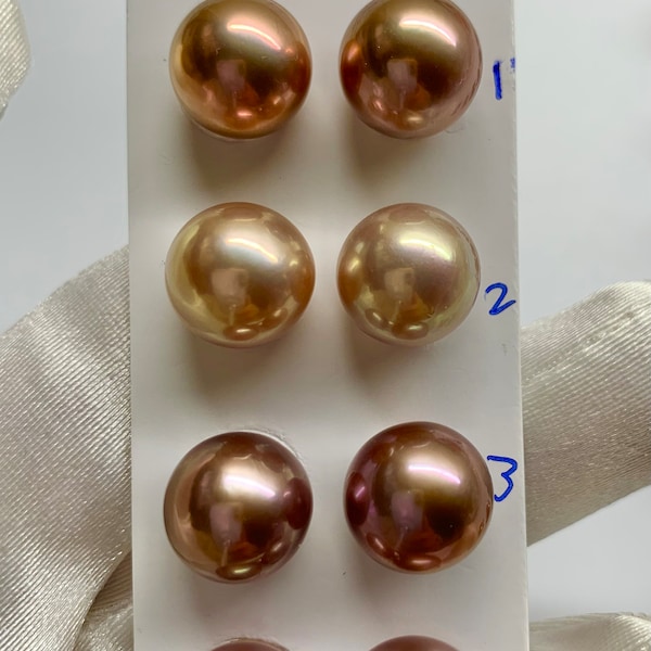 Color! Luster! 12-13 mm AAAA Ultra Luster Edison Cultured Pearl, Round/Near Round ,Face up clean,backside blemished,sold by Pair