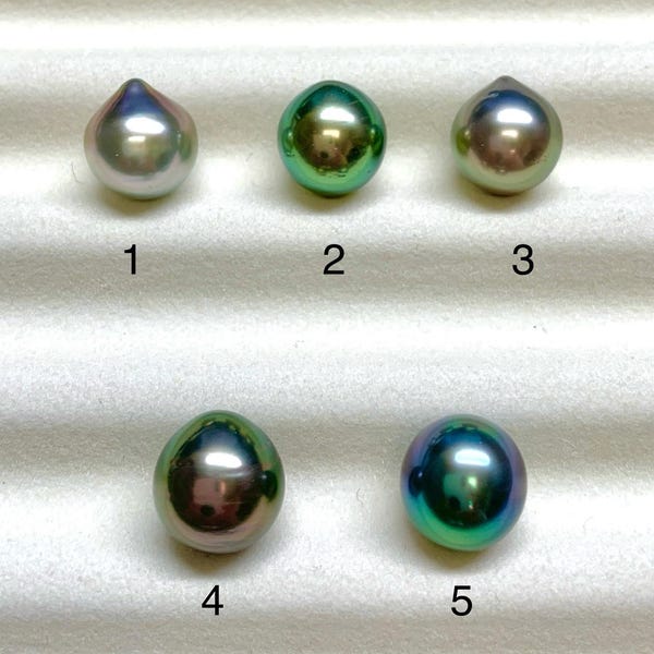 Perles de culture de Tahiti en forme de larme, 9-10 mm Extra Lustre Vert paon/noir, Perles lâches, Boucle d'oreille pendante, Vendu par PC, LOT19324O-910-031825-1