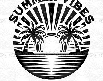 Summer Vibes, png, retro palmbomen, strandvakantie (digitale download)