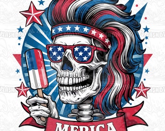 Zabawny szkielet 4 lipca PNG, patriotyczny kliparty merica (pobieranie cyfrowe)