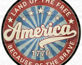 Land van de gratis 4 juli-png-png, retro-Amerika-ontwerp (digitale download)