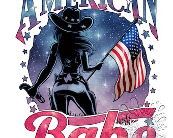American Babe Cowgirl PNG, 4th of July, USA Flag (Digital Download)
