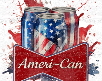 Ameri-Can PNG, 4 juli, vlag van de VS, sublimatieontwerp (digitale download)