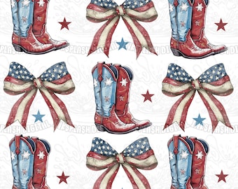 Coquette 4th of July PNG, stivali da cowgirl western, fiocco (download digitale)