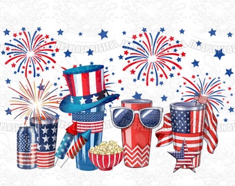 Retro 4 juli-bekers png, ontwerp voor Amerikaanse onafhankelijkheidsdag (digitale download)