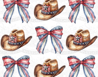Coquette 4th of July PNG, Cowgirl Hat, Patriotic Bow (Digital Download)