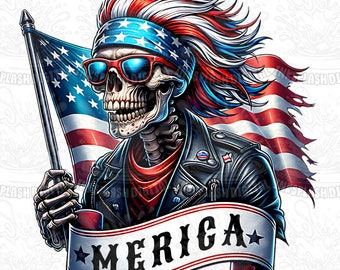 Funny 4th of July Skeleton PNG, Patriotic Clipart (Digital Download)