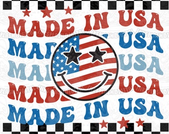 4th of July Smiley Face PNG, Retro USA Flag, Sublimation Design (Digital Download)