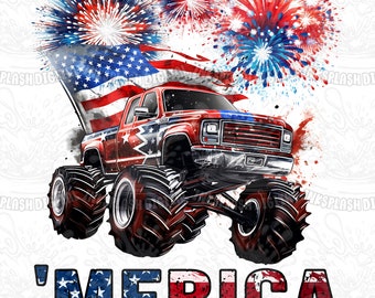 Patriotic Monster Truck PNG, 4th of July Sublimation Design (Digital Download)