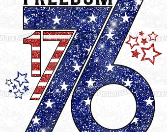 1776 Freedom USA Flag PNG, Retro Glitter 4th of July (Digital Download)