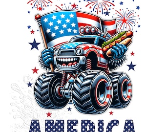 Patriotic Monster Truck PNG, 4th of July Sublimation (Digital Download)