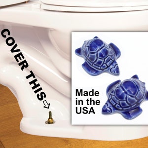 Sea turtle toilet caps in cobalt blue glaze, set of 2