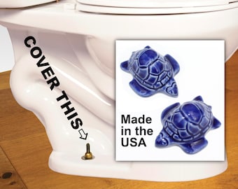 Sea turtle toilet caps in cobalt blue glaze, set of 2