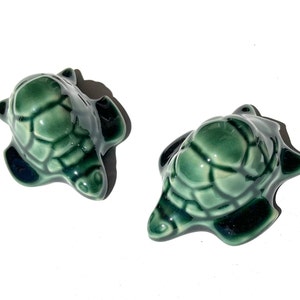 Set of 2 Sea Turtle Toilet Bolt Caps in Emerald Green Glaze, USA made - far superior than machine-made knock-offs from China