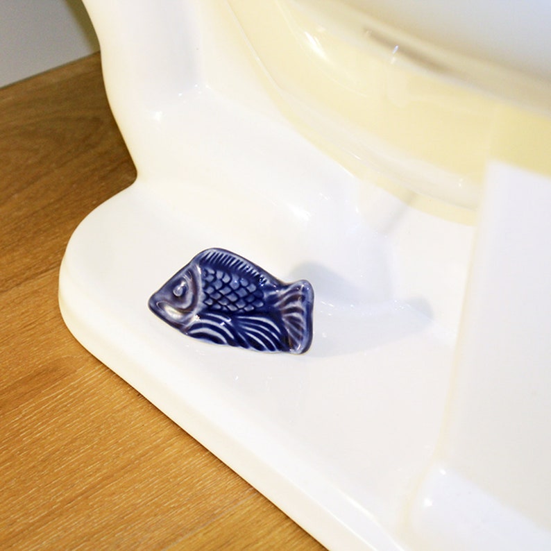 Set of 2 Fish Toilet Bolt Covers in Cobalt Blue Glaze Etsy
