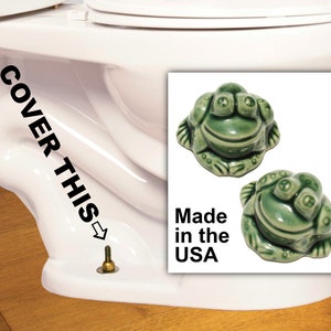 2 Frog Toilet Bolt Caps in a Emerald Green Glaze, USA Made, don't be fooled by cheap, machine-made Chinese knock-offs