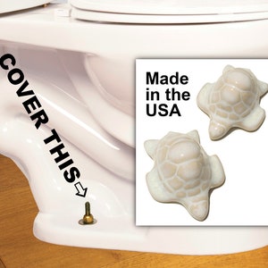 Sea turtle toilet bolt covers in a beige/white glaze, set of 2
