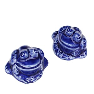 Set of 2 Frog Toilet Bolt Covers in Blue Glaze, USA made - far superior than machine-made knock-offs from China