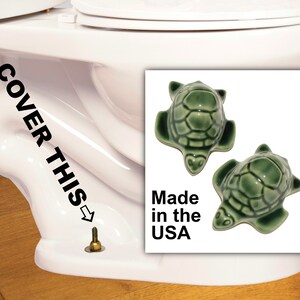 Set of 2 Sea Turtle Toilet Bolt Caps in Emerald Green Glaze, USA made - don't be fooled by machine-made knock-offs from China