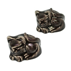 Set of 2 Cat Toilet Bolt Covers in a Black Glaze, USA made - far superior than machine-made knock-offs from China