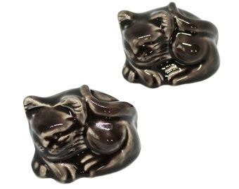 Set of 2 Cat Toilet Bolt Covers in a Black Glaze, USA made - far superior than machine-made knock-offs from China