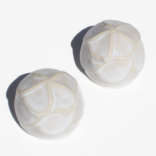Set de 2 tapas de perno de inodoro Plumeria en un glaseado blanco beige y opalescente