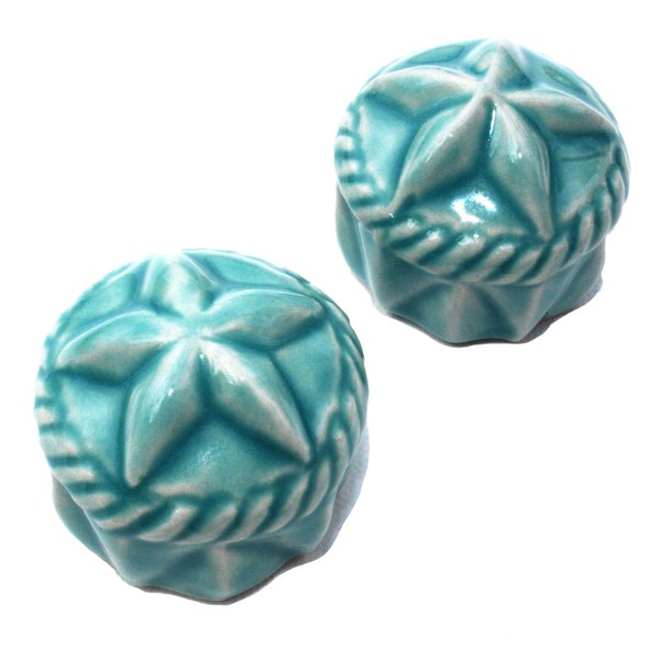 2 Sea Star Ceramic Toilet Bolt Caps in Turquoise Blue Glaze