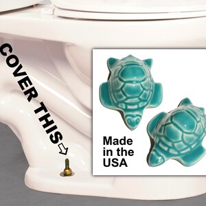 2 Sea Turtle Toilet Bolt Caps in a Turquoise Blue Glaze - USA made