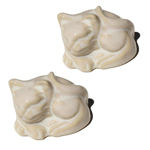 Set of 2 Sleeping Cat Toilet Bolt Covers in Opalescent White & Beige Glaze