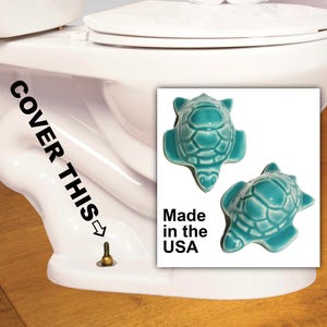 Sea turtle toilet bolt covers in a turquoise blue glaze, set of 2