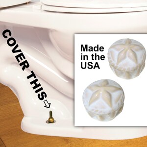 2 Star Toilet Bolt Caps in Beige & Opalescent White Glaze, USA made, don't be fooled by Chinese knock-offs