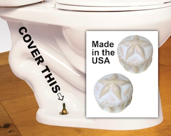 Ceramic Toilet Bolt Covers, Sea Star Design, Beige/White glaze, Set of 2