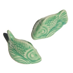 Set of 2 Fish Toilet Bolt Covers in Light Jade Glaze