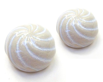 2 Sea Shell ceramic toilet caps in Beige/Opalescent White Glaze, USA made - far superior than machine-made knock-offs from China